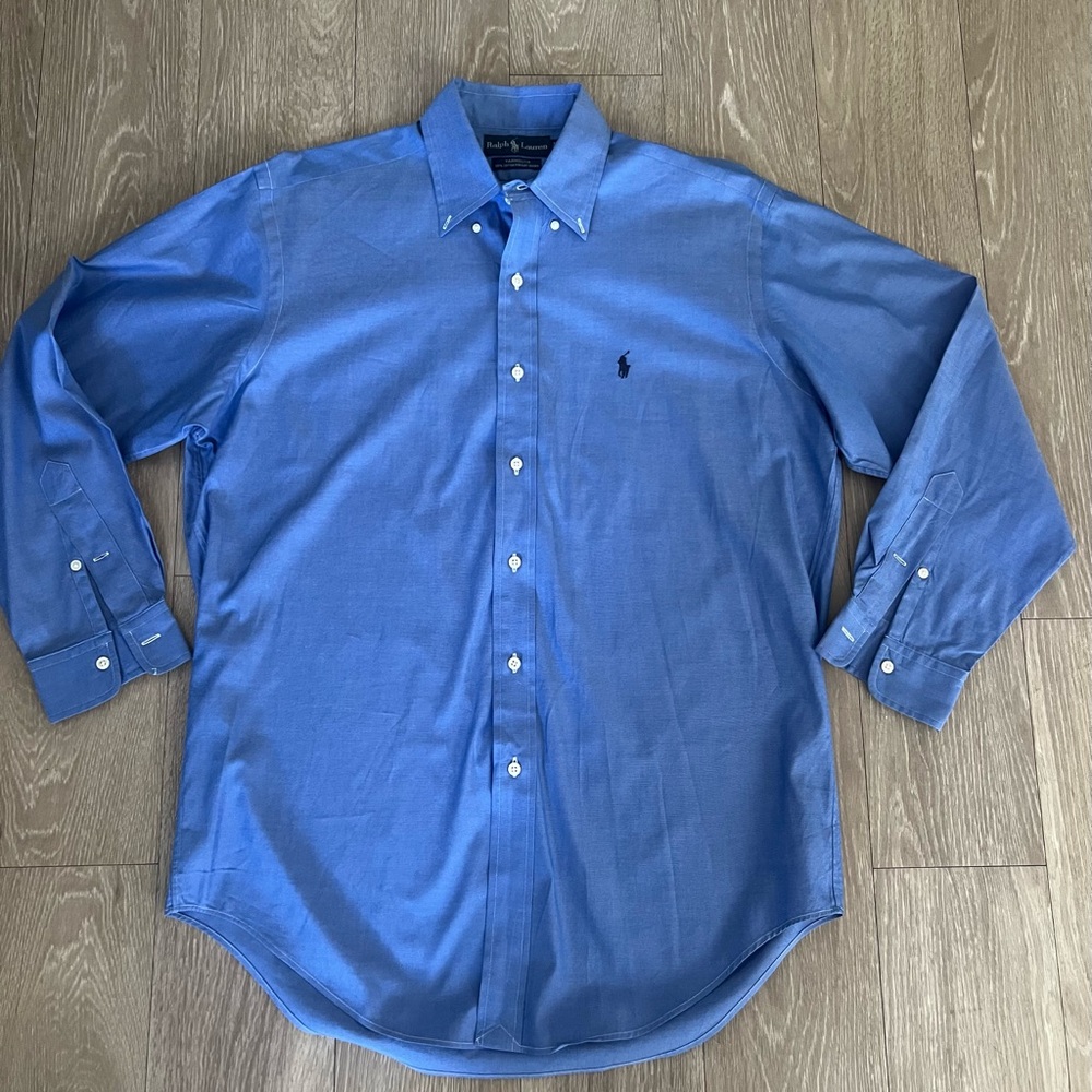 Ralph Lauren Yarmouth Oxford 100% Cotton, Long Slve, Button Blue Sz 15 1/2 -33